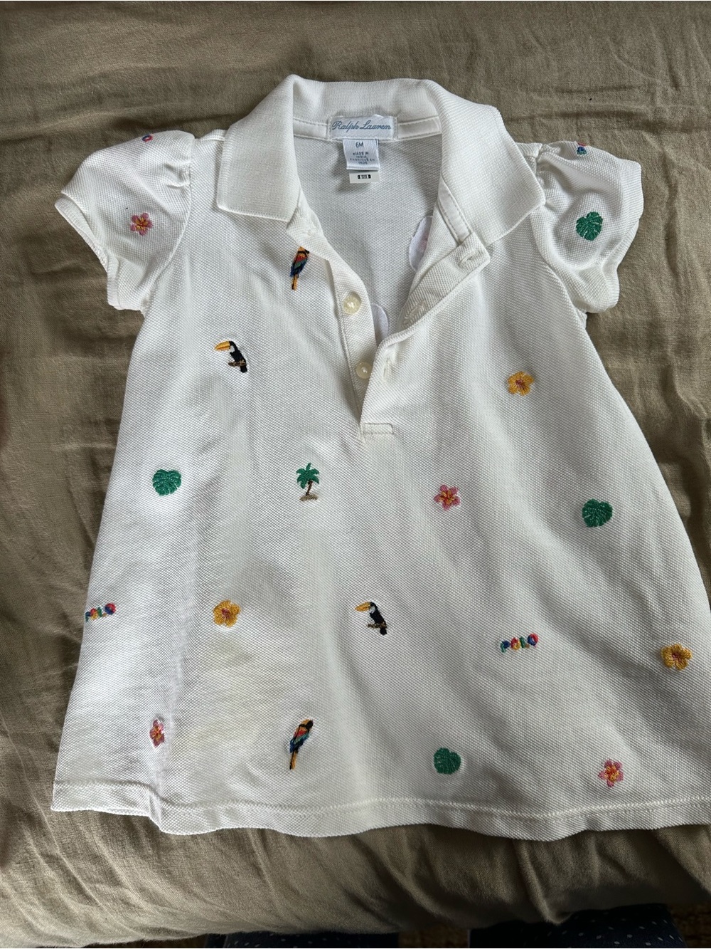Ralph Lauren White Girls' Embroidered Tropical Polo Tunic size 6 months
